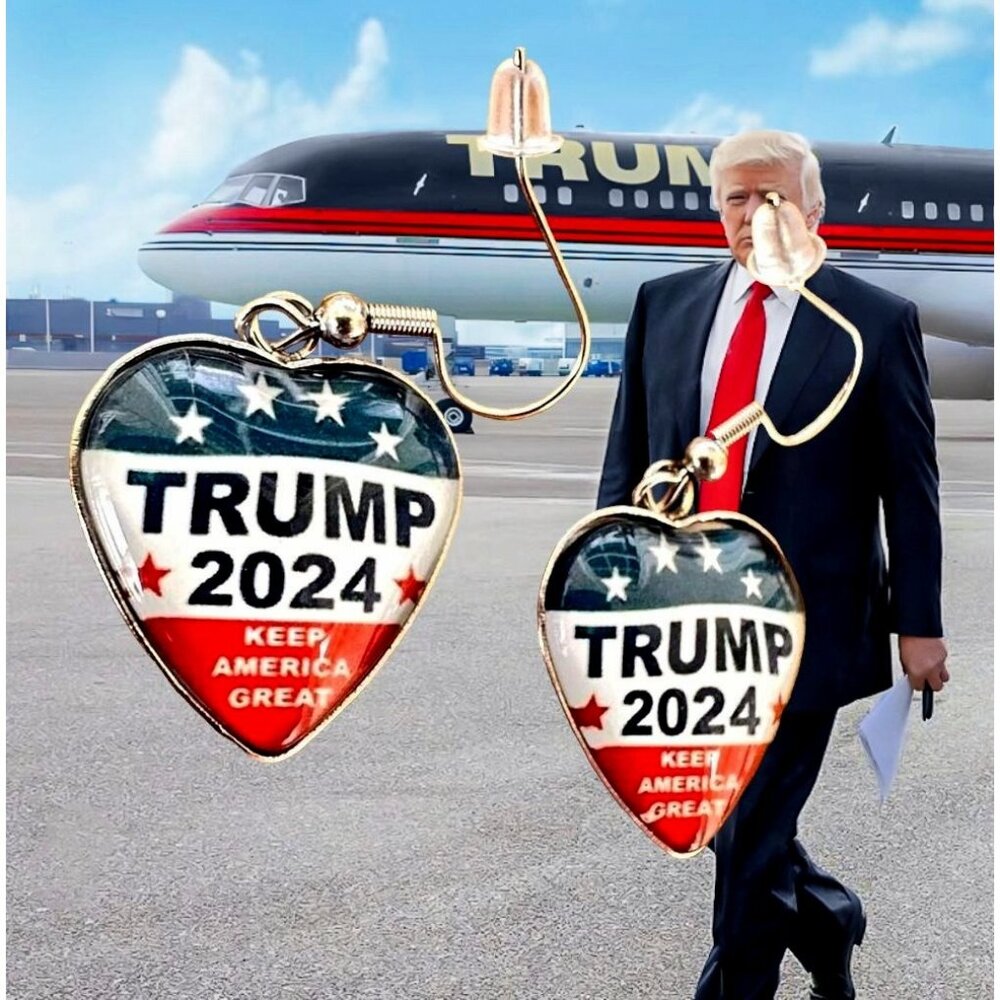 Trump 2024 Earrings MAGA New Heart Shaped Dangle Hooks Patriotic  Electi…